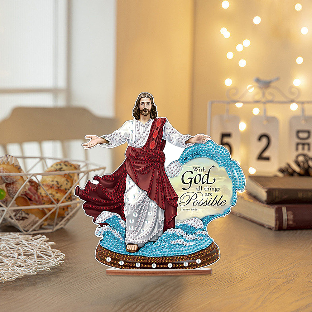 DIY Wooden Jesus Angel Diamonds Painting Desktop Decor for Table Office Decor Kit