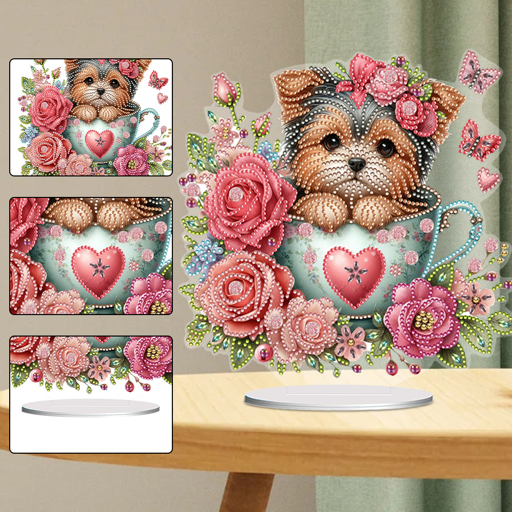 DIY Teacup Puppy Special Shaped Table Top Diamond Painting Ornament Kits