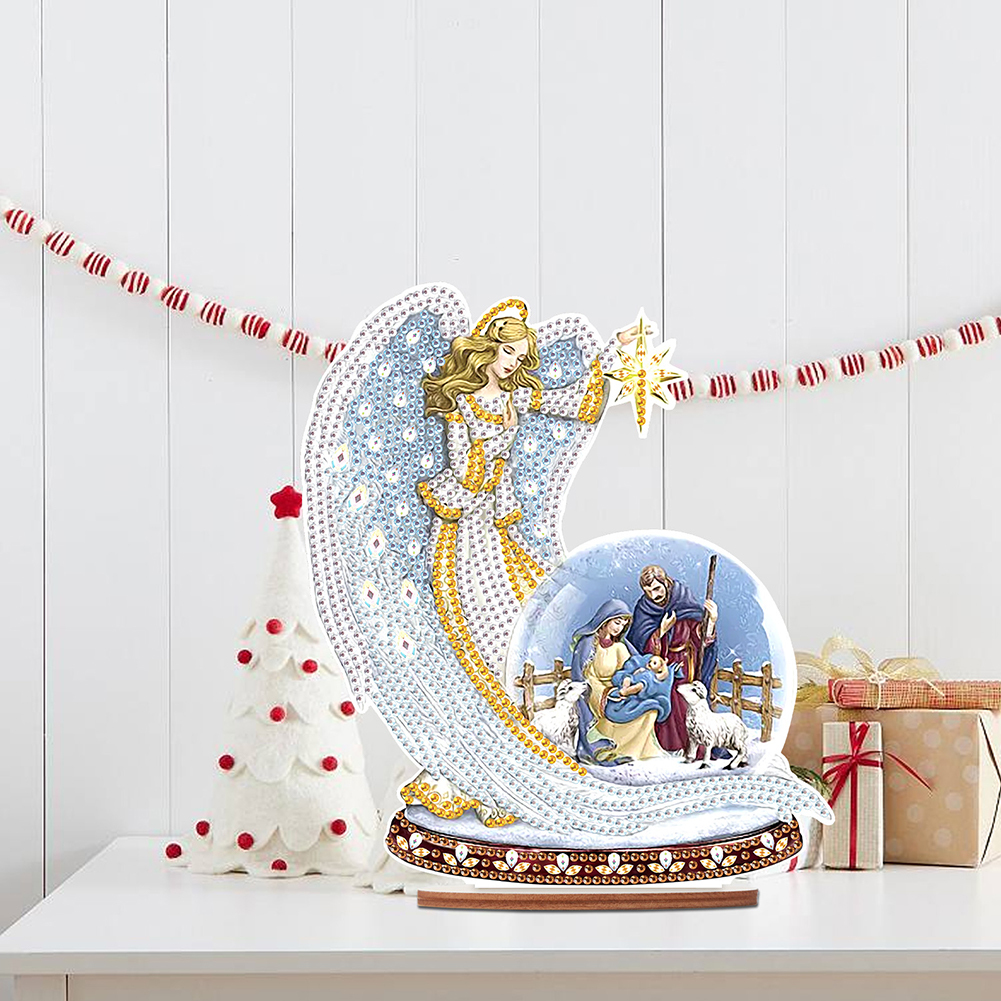 DIY Wooden Jesus Angel Diamonds Painting Desktop Decor for Table Office Decor Kit