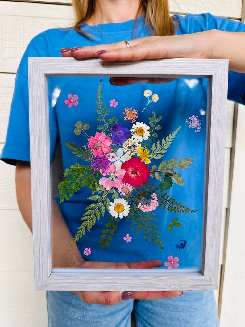 Pressed Flower Art Dried Flowers in Double Glass Floating Frame