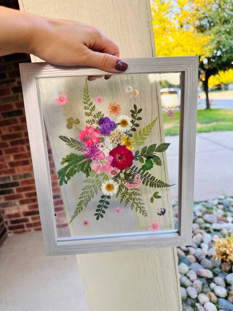 Pressed Flower Art Dried Flowers in Double Glass Floating Frame