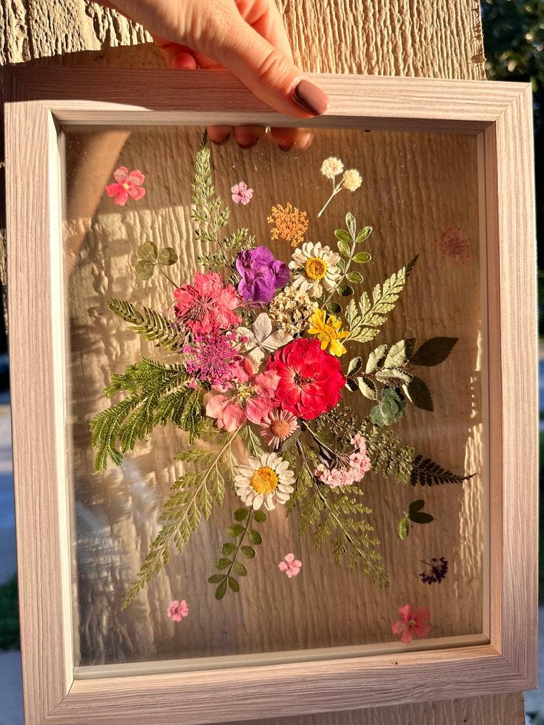 Pressed Flower Art Dried Flowers in Double Glass Floating Frame