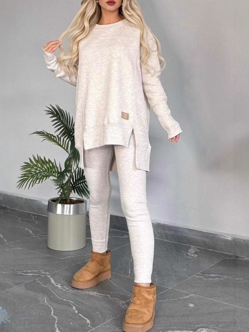 Solid high-low hem oversized sweatshirt legging set