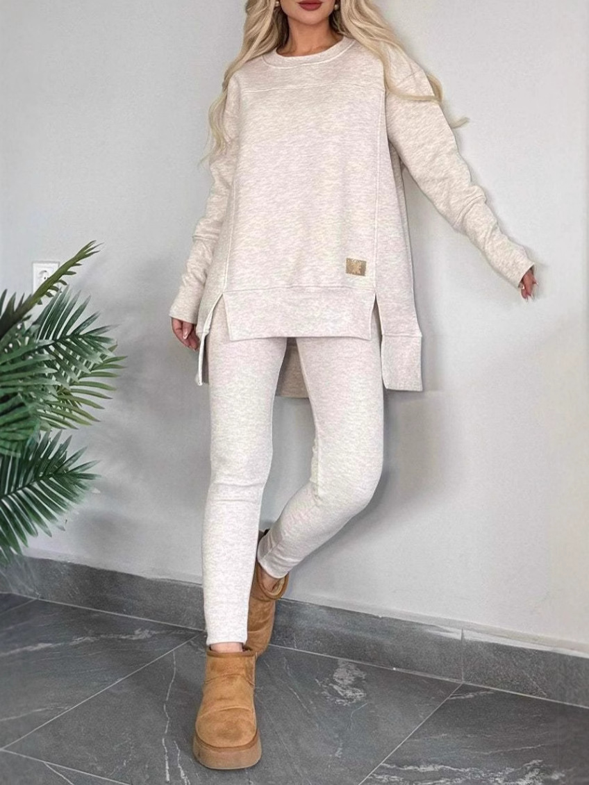 Solid high-low hem oversized sweatshirt legging set