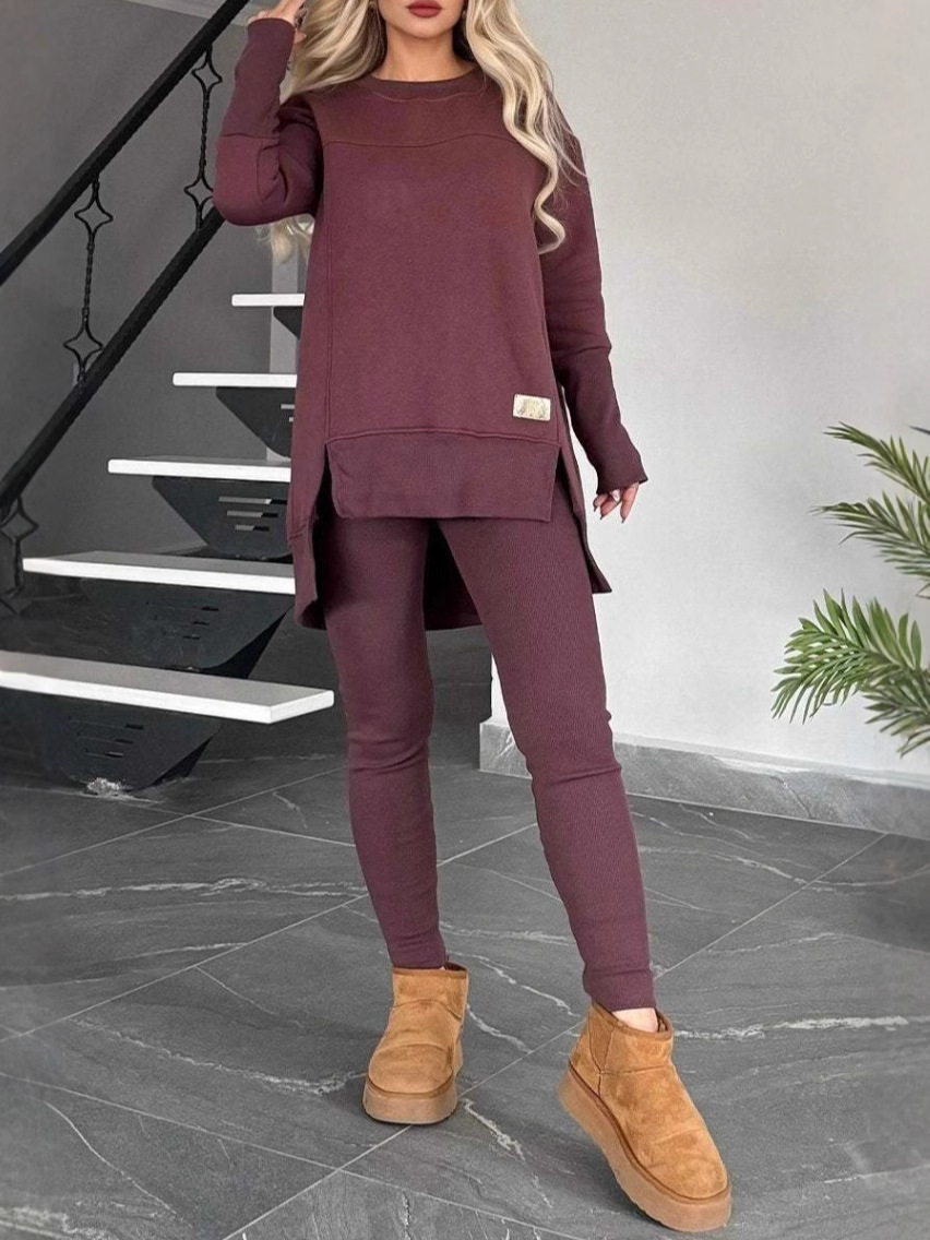 Solid high-low hem oversized sweatshirt legging set