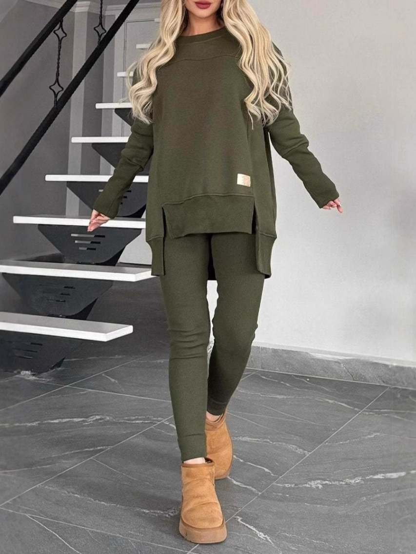 Solid high-low hem oversized sweatshirt legging set