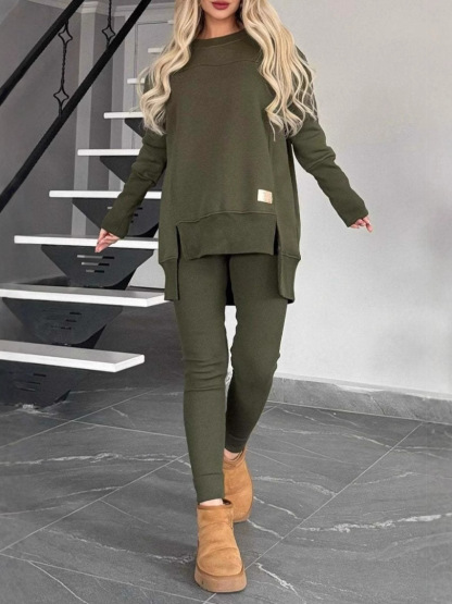 Solid high-low hem oversized sweatshirt legging set