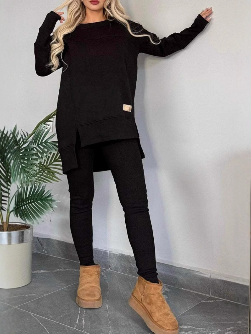 Solid high-low hem oversized sweatshirt legging set