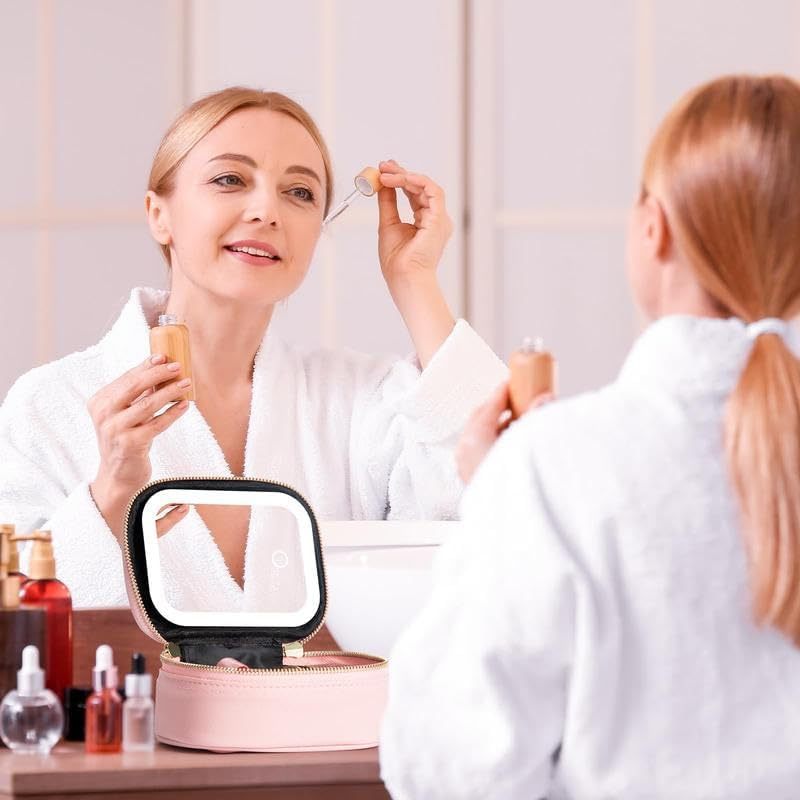 Compact Makeup Bag with Mirror and Light