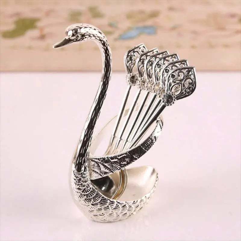 🦢 6 Stainless Steel Coffee Spoons with Elegant Swan Base