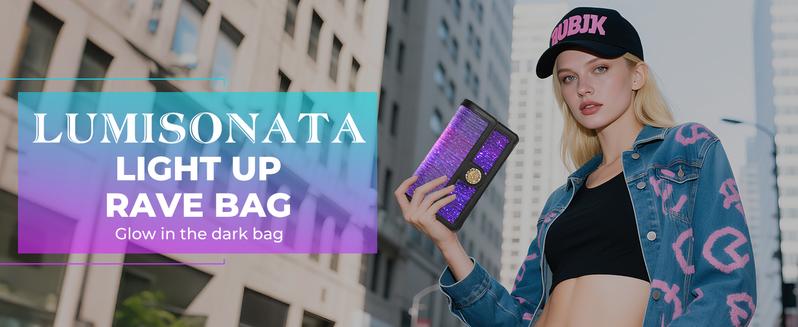 LUMISONATA Light Up Rave Bag with Seven Colors & Four Flash Modes, Touchable Adjustable Straps, Detachable Chain, USB Charging, Perfect for Parties, Clubs, Festivals, Women's Fashionable Rave Bag