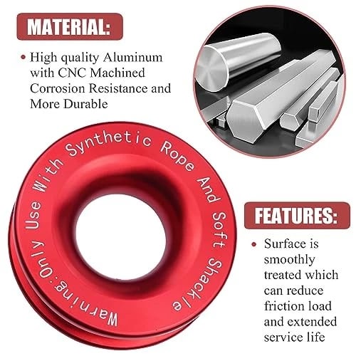Winch Rope Synthetic Soft Shackle+Recovery Ring Set Rugged Shackles With Protective Sleeve 41000lbs