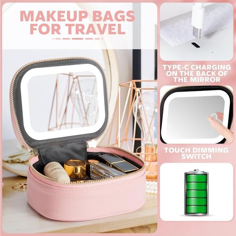 Compact Makeup Bag with Mirror and Light
