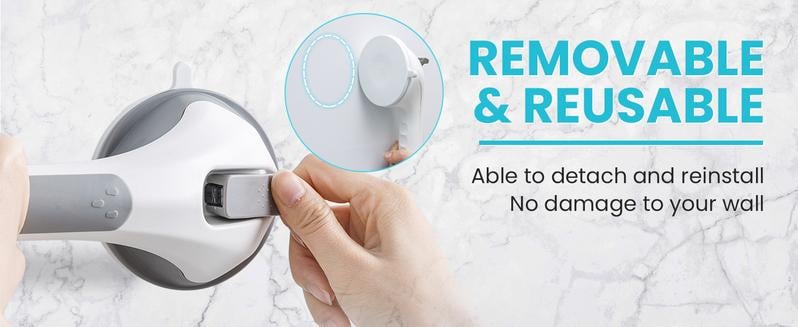 🚿16 Inch No Drilling Suction Cup Removable Bathroom Safety Handrail | Waterproof Anti-Slip Shower Grab Bar & Bathtub Grip