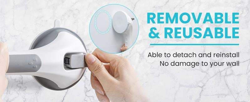 🚿16 Inch No Drilling Suction Cup Removable Bathroom Safety Handrail | Waterproof Anti-Slip Shower Grab Bar & Bathtub Grip
