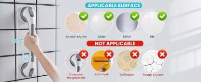🚿16 Inch No Drilling Suction Cup Removable Bathroom Safety Handrail | Waterproof Anti-Slip Shower Grab Bar & Bathtub Grip