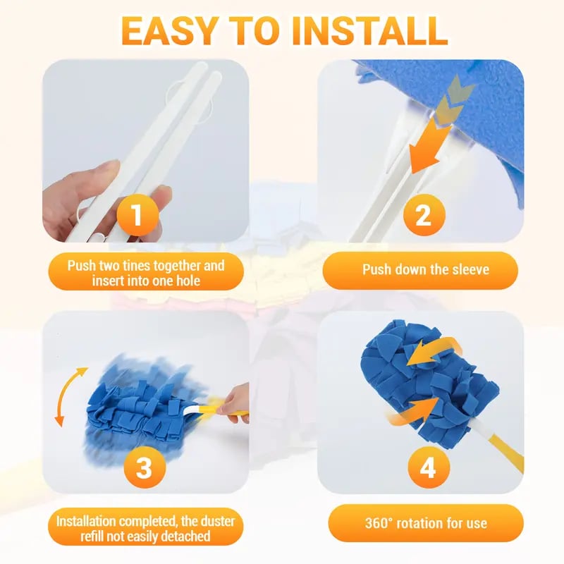 ✨ 360° Electrostatic Duster Kit with Handle & Refills🏠Sustainable Choice for a Dust-Free Home