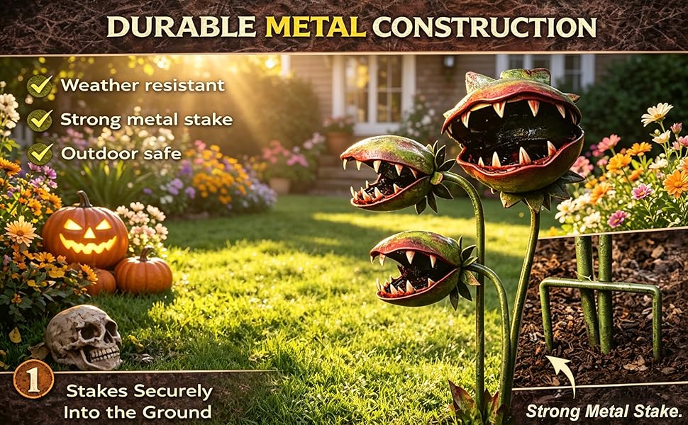 Whimsical Metal Carnivorous Plant Garden Stake, 25 Inch Large Venus Flytrap Monster Plant Sculpture, Durable Yard Art Decor for Outdoor Patios Lawn Planters Flower Beds Unique Quirky Garden Gift,summervibes
