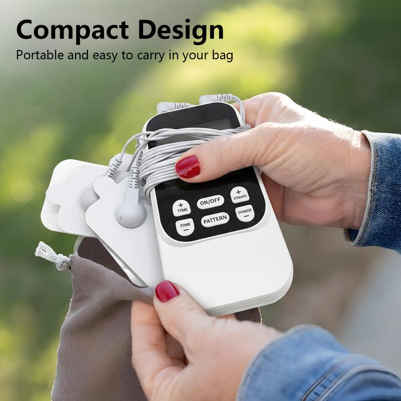 TENS EMS Muscle Stimulator &ndash; 10 Modes, Dual Channel, 30 Intensity Levels, Compact & Rechargeable, For Back, Neck & Shoulder, 4 Electrode Pads