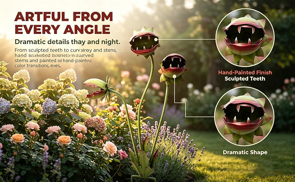 Whimsical Metal Carnivorous Plant Garden Stake, 25 Inch Large Venus Flytrap Monster Plant Sculpture, Durable Yard Art Decor for Outdoor Patios Lawn Planters Flower Beds Unique Quirky Garden Gift,summervibes