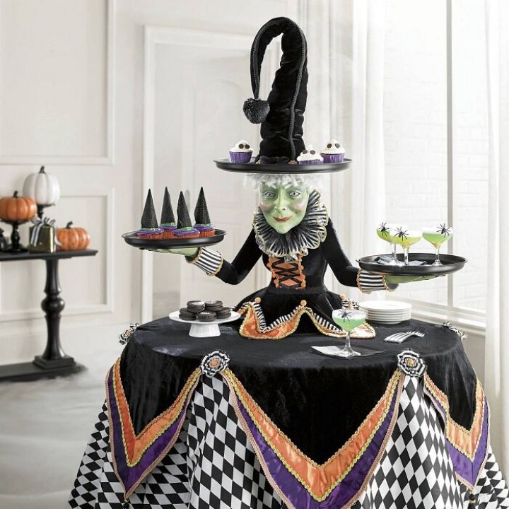 Katherine's Collection Mable Witch Tabletop Server with Harlequin Tablecloth