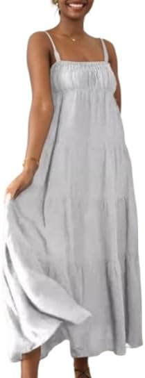 TIAFORD Women Sleeveless Spaghetti Strap Maxi Dress Summer Casual Boho Square Neck Tiered Pleated Sundress Flowy Beach Dress