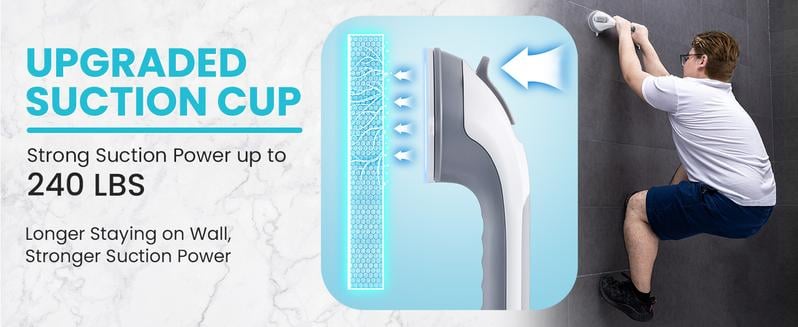 🚿16 Inch No Drilling Suction Cup Removable Bathroom Safety Handrail | Waterproof Anti-Slip Shower Grab Bar & Bathtub Grip