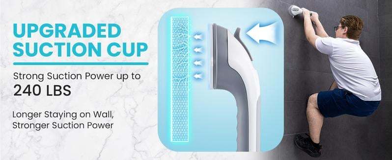 🚿16 Inch No Drilling Suction Cup Removable Bathroom Safety Handrail | Waterproof Anti-Slip Shower Grab Bar & Bathtub Grip