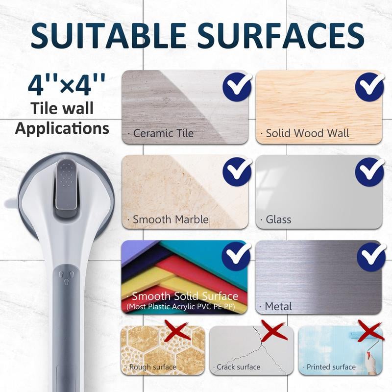 🚿16 Inch No Drilling Suction Cup Removable Bathroom Safety Handrail | Waterproof Anti-Slip Shower Grab Bar & Bathtub Grip