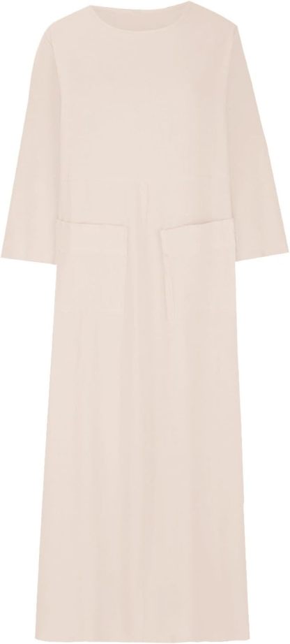 HGps8w Womens Cotton Linen Maxi Dress Loose Crewneck Long Sleeve Solid Long Dresses with Pockets Travel Vacation Outfits