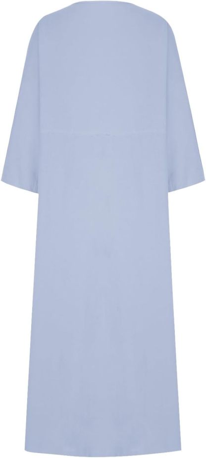 HGps8w Womens Cotton Linen Maxi Dress Loose Crewneck Long Sleeve Solid Long Dresses with Pockets Travel Vacation Outfits