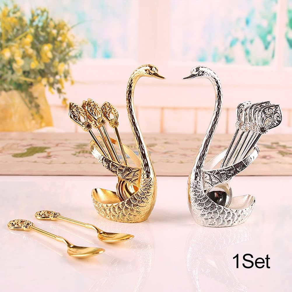 🦢 6 Stainless Steel Coffee Spoons with Elegant Swan Base