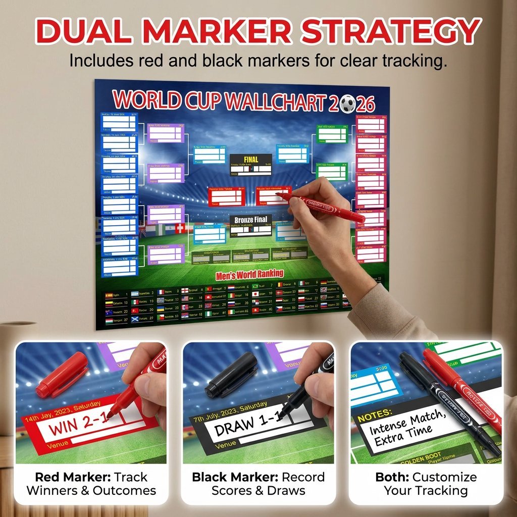 🗓️⚽ World Cup Wall Chart 2026 Poster Set – Don't Miss a Match! - Marker Pen & Mounting Strips Included 🎁