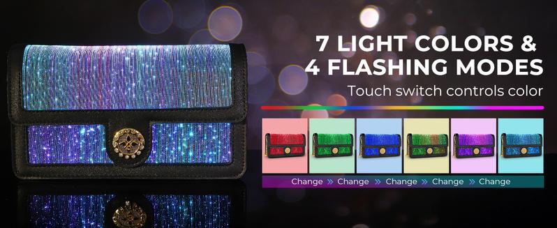LUMISONATA Light Up Rave Bag with Seven Colors & Four Flash Modes, Touchable Adjustable Straps, Detachable Chain, USB Charging, Perfect for Parties, Clubs, Festivals, Women's Fashionable Rave Bag