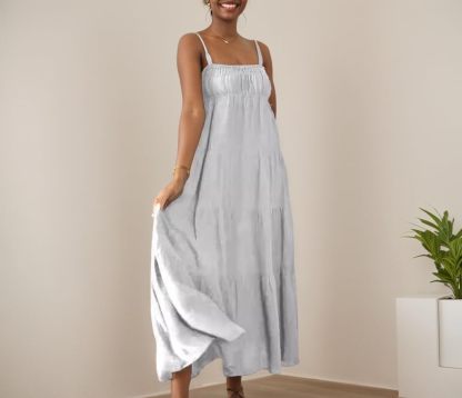 TIAFORD Women Sleeveless Spaghetti Strap Maxi Dress Summer Casual Boho Square Neck Tiered Pleated Sundress Flowy Beach Dress