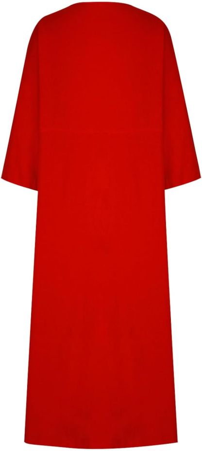 HGps8w Womens Cotton Linen Maxi Dress Loose Crewneck Long Sleeve Solid Long Dresses with Pockets Travel Vacation Outfits