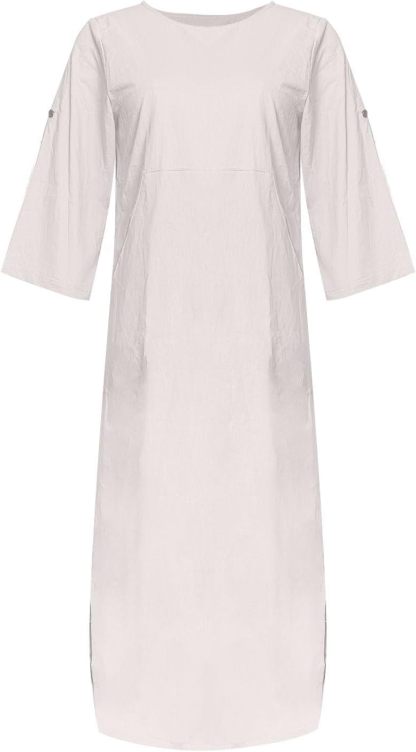 Women's Cotton and Linen Spring and Summer Fashion Solid Color Loose Casual Dress V Neck Dress