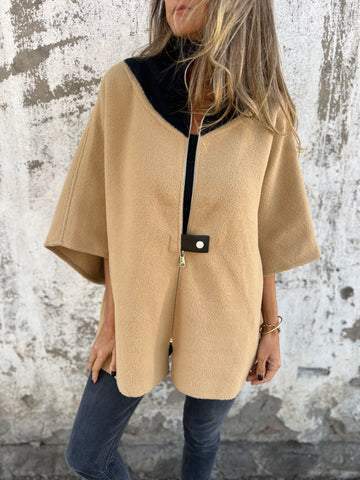 Stand Collar Half Zip Casual Jacket, Women's Autumn and Winter Loose Long Sleeve Stand Collar Coat