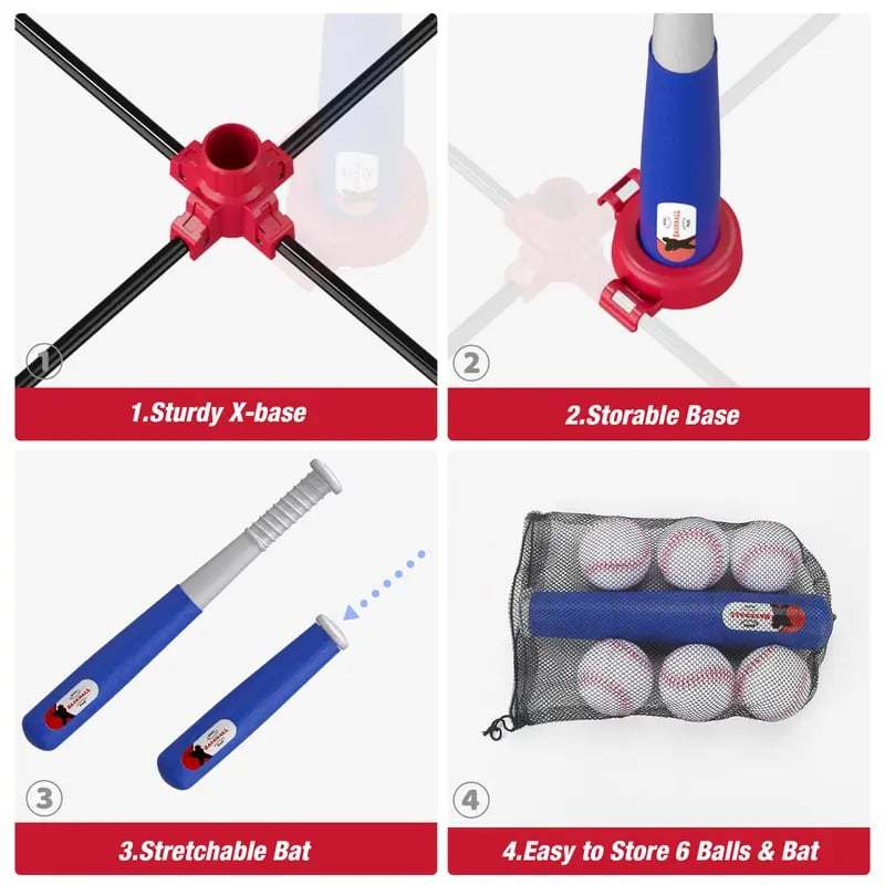 HYES 3-in-1 Baseball Set for Kids 3+ - Tee Ball Stand, Hanging Tee⚾