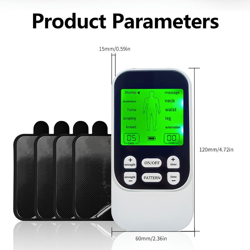 Muscle Stimulator – 10 Modes, Dual Channel, 30 Intensity Levels, Compact & Rechargeable, For Back, Neck & Shoulder, 4 Electrode Pads