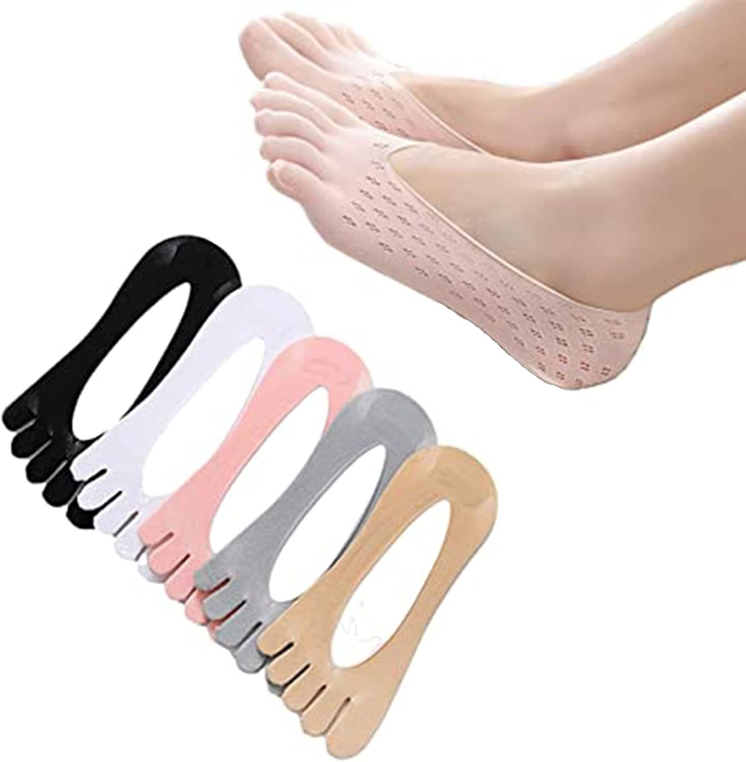 5 Pairs Orthopedic Compression Socks, No Show Five Toes, Breathable Split Toe Finger Socks