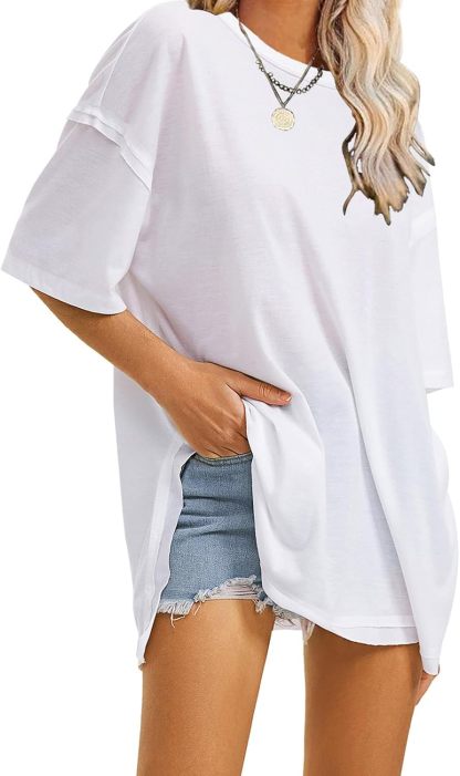 Womens Summer Oversized T Shirts 2025 Casual Short Sleeve Loose Maternity Tops Crewneck Tunic Plus Gym Workout Top