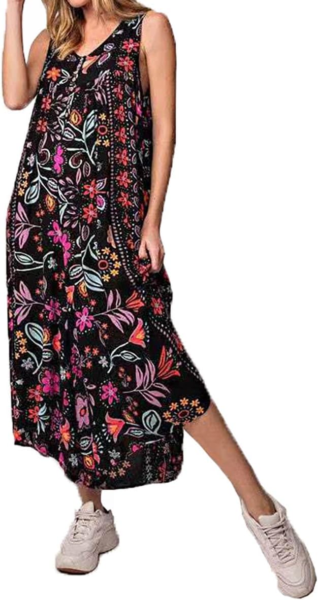 Women 2025 Summer Vintage Jumpsuit Patchwork Hippie Overalls Harem Wide Leg Pants One Piece Romper with Pocket