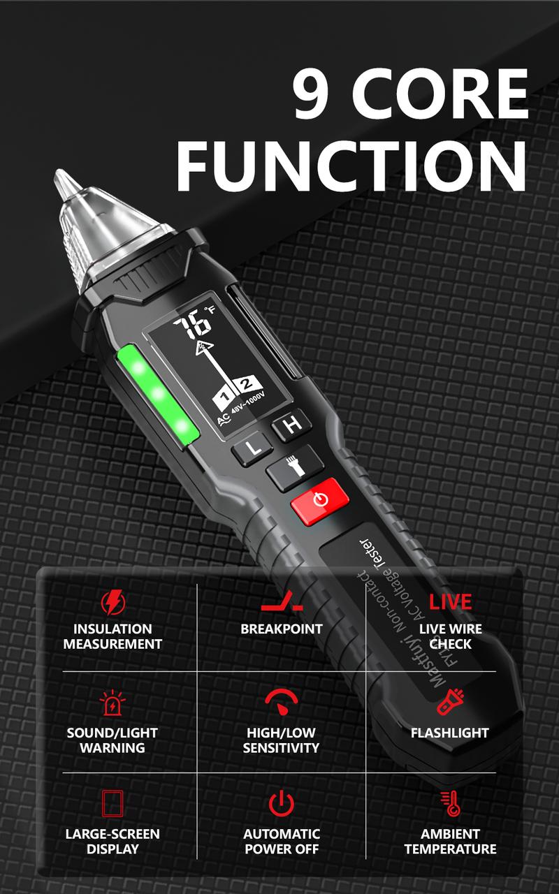 AC Circuit Tester Non-Contact AC Voltage Tester with Temperature,test light, Open Circuit Test, ncv test,Adjustable Sensitivity, Dual-Range 12V/48V-1000V, Live Wire Test, Portable Circuit Sensor, Circuit Tester,Triple Alarm.Circuit Br