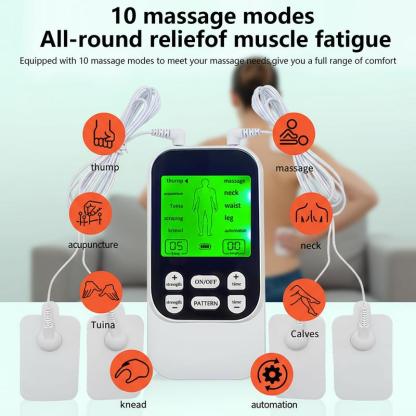 Muscle Stimulator – 10 Modes, Dual Channel, 30 Intensity Levels, Compact & Rechargeable, For Back, Neck & Shoulder, 4 Electrode Pads