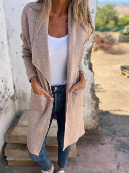 Autumn And Winter Lapel Medium-Length Knitted Cardigan Thin Woolen Jacket