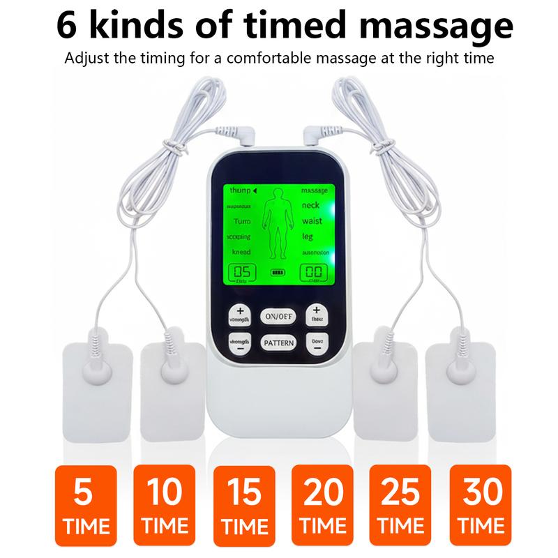 TENS EMS Muscle Stimulator &ndash; 10 Modes, Dual Channel, 30 Intensity Levels, Compact & Rechargeable, For Back, Neck & Shoulder, 4 Electrode Pads