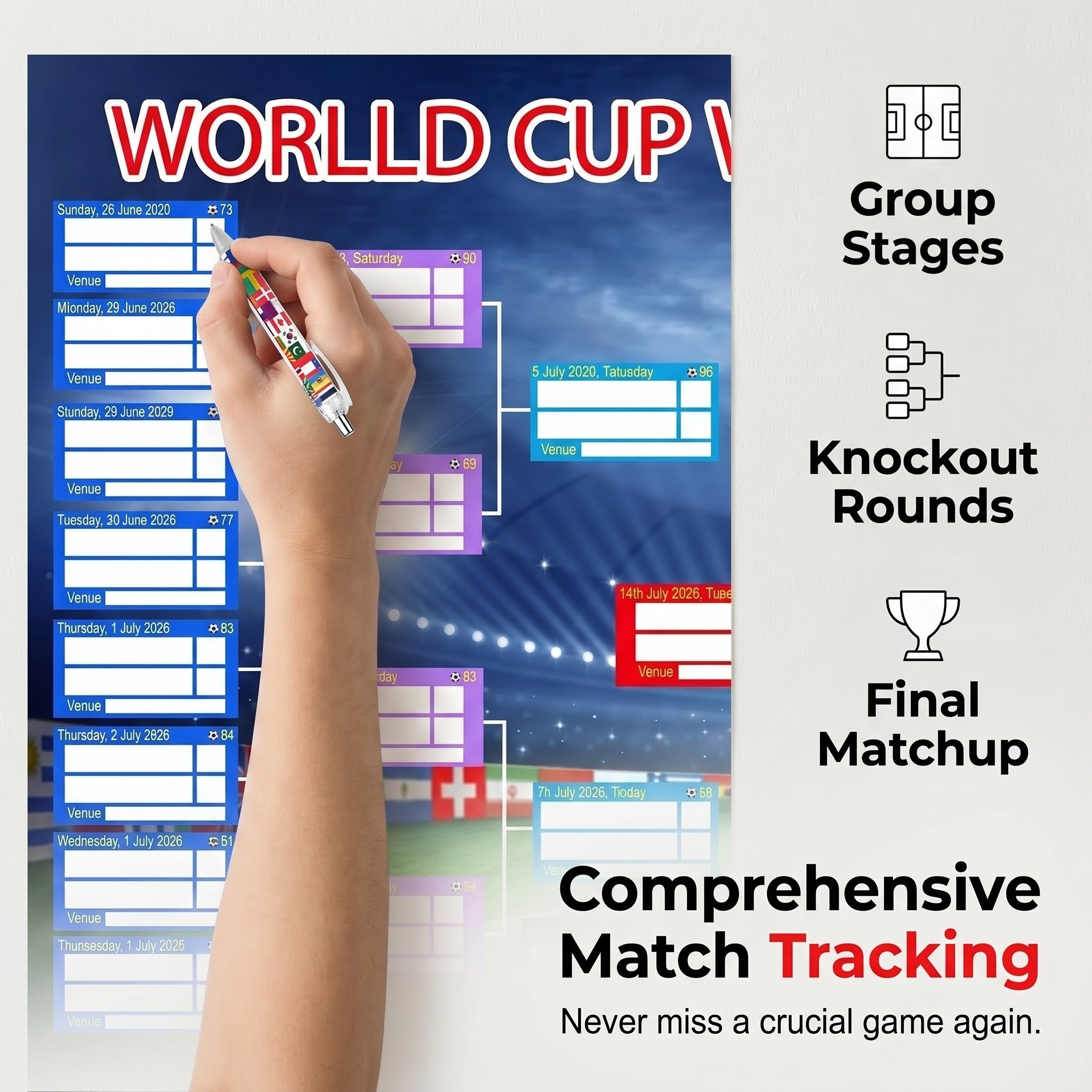 🗓️⚽ World Cup Wall Chart 2026 Poster Set – Don't Miss a Match! - Marker Pen & Mounting Strips Included 🎁