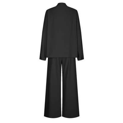 Women's Two Piece Outfits Cotton Linen Pants Sets Casual Long Sleeve Button Down Henley Tops and Pants Lounge Sets Red XXL 12