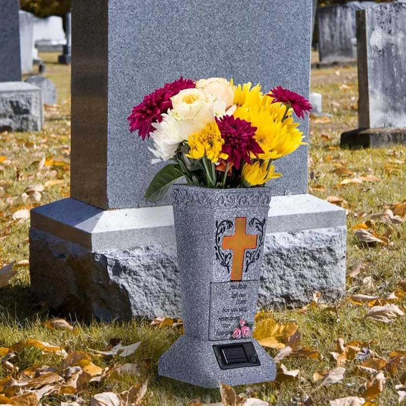 🌿 Solar Cemetery Grave Vase with LED Light